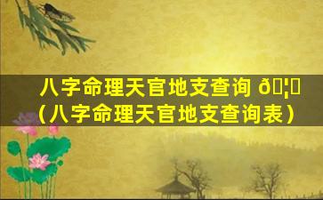 八字命理天官地支查询 🦅 （八字命理天官地支查询表）